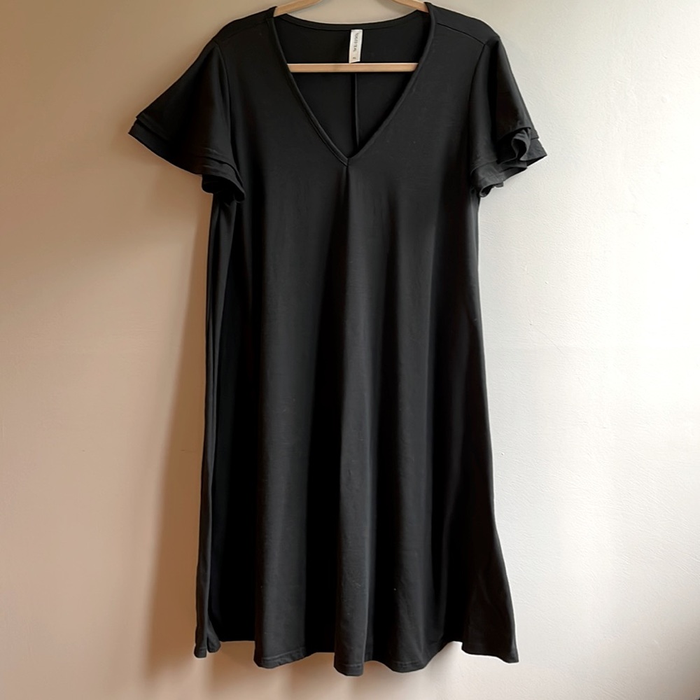 Black Cotton Blend A Line Swing dress